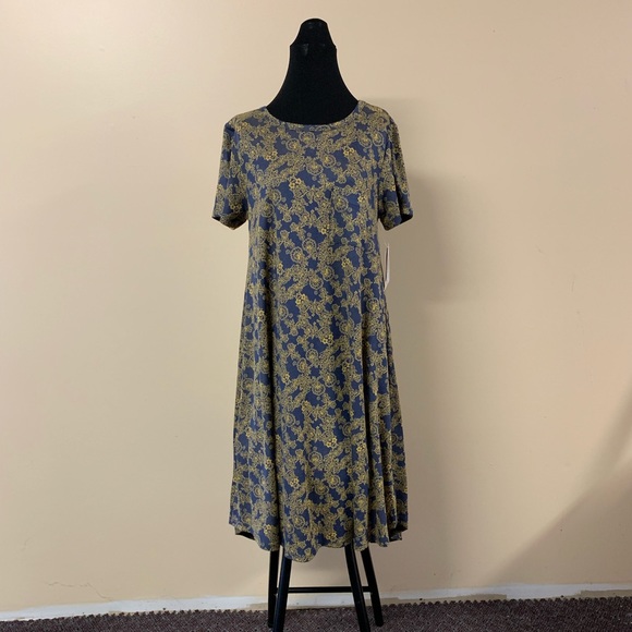 New Small Blue & Yellow Lularoe Carly Dress - Picture 1 of 4